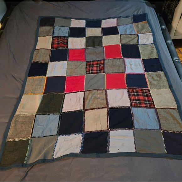 Vintage Handmade Patchwork Throw Blanket Reading Blanket Grannycore - Picture 11 of 12